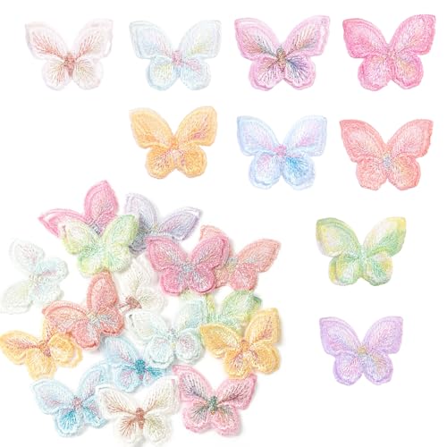 Pamtns 18 Stück Schmetterling Applikationen Bunt Doppelschichten Organza Patches Spitze Stickerei Nähen Aufnäher für DIY Kleidung Haarschmuck Tasche Gardine von Pamtns