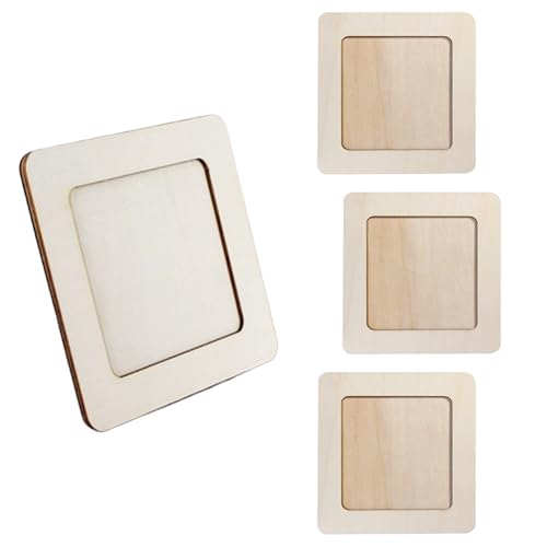 Pamtns 4 Stück Holz Bilderrahmen 15x15cm Unvollendete Holz Fotorahmen Klassiker Hölzernes Quadratisch Bastelrahmen Set Bilderrahmen zum Bemalen Naturholz DIY Fotorahmen für Tischdisplay und Basteln von Pamtns