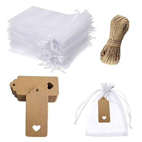 Pamtns Organza Bags 50 Stück Organzasäckchen 20x30 cm Organzabeutel Groß Weiß Schmuckbeutel mit Geschenkanhänger Tunnelzug Hochzeit Säckchen Organza Beutel Trauben Schutzbeutel Geschenktüten von Pamtns