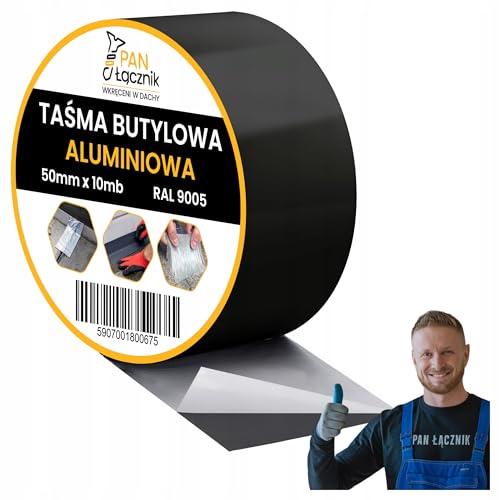Pan Łącznik Butylband dichtband Aluminiumfolie schwarz – Dachabdichtung, Wasserfestes Klebeband Reperaturba, wetterfest, für Dachdeckerarbeiten, 50mm x 10m, RAL9005 von Pan Łącznik