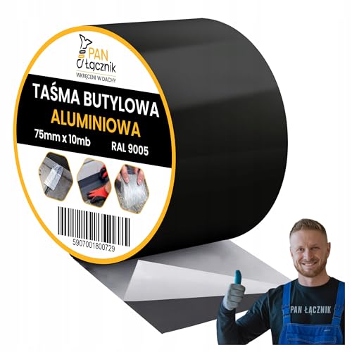 Pan Łącznik Butylband dichtband Aluminiumfolie schwarz – Dachabdichtung, Wasserfestes Klebeband Reperaturba, wetterfest, für Dachdeckerarbeiten, 75mm x 10m, RAL9005 von Pan Łącznik
