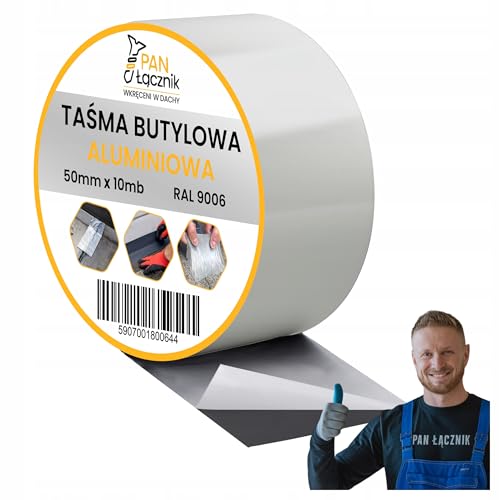 Pan Łącznik Butylband dichtband Aluminiumfolie silber – Dachabdichtung, Wasserfestes Klebeband Reperaturba, wetterfest, für Dachdeckerarbeiten, 50mm x 10m, RAL9006 von Pan Łącznik