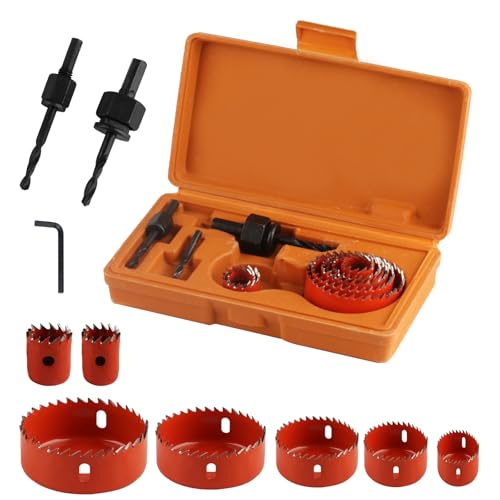 11 Stück Lochsäge Set, 19-64mm Bohrer Lochsägen Set Holz Lochbohrer Sets, Lochkreisbohrer Lochkreissäge Sets, Bohrkrone für Holz PVC Platte Kunststoff Trockenbau, mit Zubehör von PanBeiQi