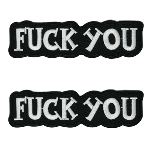 2 X F*ck You Bügelbild - 11 x 3 cm schwarz & weiß bestickte Attitude Applique - Bold Statement Patch für Jacken, Westen, Biker-Ausrüstung, DIY & Geschenke 2 X F*ck You Bügelbild - 11 x 3 cm schwarz & weiß bestickte Attitude Applique - Bold Statement Patch für Jacken, Westen, Biker-Ausrüstung, DIY & Geschenke von Panda Loco