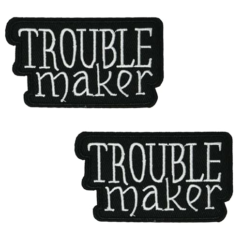 2 X Trouble Maker Patch - Bügelbild bestickt (8 x 4 cm) | Frecher Spruch Patch für Jacken, Denim, Rucksäcke & Accessoires von Panda Loco