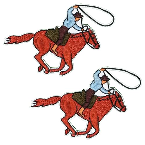2 X Wild West Cowboy Horse Rider Patch - bestickt Lasso Design zum Aufbügeln (9 x 7 cm) - Rodeo Western Themed Applikation für Jacken, Westen, Denim & Handwerk von Panda Loco