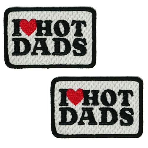 2 x Aufnäher zum Aufbügeln "I Love Hot Dads" – lustiger bestickter Aufnäher (7 x 5 cm) – humorvoller DIY-Aufnäher für Jacken, Taschen, Denim, Kostüme und Geschenke von Panda Loco