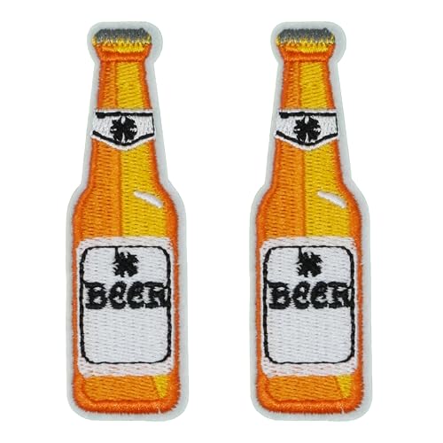 2 x Bierflaschen-Aufnäher – bestickter Aufnäher zum Aufbügeln (8 x 2,6 cm) für Jacken, Taschen und Partybekleidung von Panda Loco