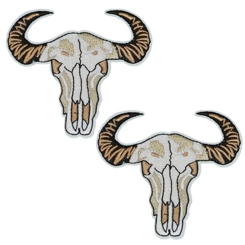 2 x Buffalo Skull Patch – Wilder Westen bestickte Bügelapplikation (8 x 7 cm) für Jacken, Westen, Hüte und Bastelarbeiten von Panda Loco