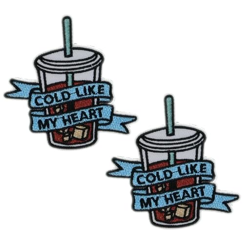 2 x Cold Like My Heart Bügelbild – Eiskaffee/Teetasse besticktes Abzeichen für Jacken, Taschen und Stimmung (7 x 6 cm) von Panda Loco