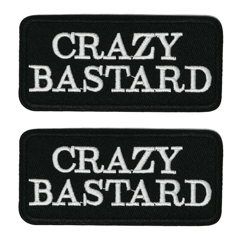 2 x Crazy Bastard Aufnäher zum Aufbügeln, 9 x 4,5 cm, bestickt, schwarz und weiß, Attitude, auffällige DIY-Applikation für Jacken, Westen, Biker-Ausrüstung, Taschen und Humor-Geschenke 2 x Crazy Bastard Aufnäher zum Aufbügeln, 9 x 4,5 cm, bestickt, schwarz und weiß, Attitude, auffällige DIY-Applikation für Jacken, Westen, Biker-Ausrüstung, Taschen und Humor-Geschenke von Panda Loco