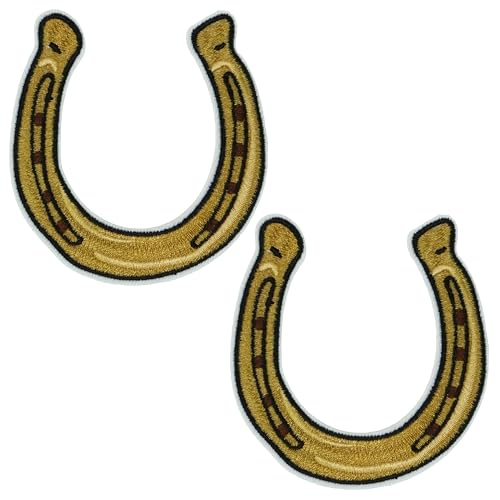 2 x Gold Hufeisen Aufnäher zum Aufbügeln - 7 x 8 cm bestickter Western-Glücksbringer Applikation - Cowboy, Rodeo, Landhausstil Patch für Jacken, Denim, Hüte & Handwerk 2 x Gold Hufeisen Aufnäher zum Aufbügeln - 7 x 8 cm bestickter Western-Glücksbringer Applikation - Cowboy, Rodeo, Landhausstil Patch für Jacken, Denim, Hüte & Handwerk von Panda Loco