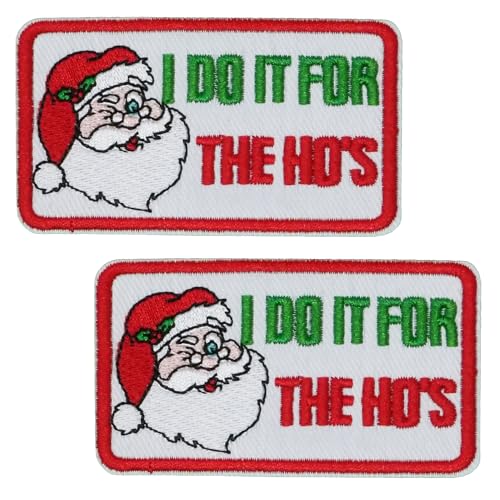2 x "I Do It for The Ho's Funny Santa Claus Christmas"-Aufnäher, bestickt, festliches Abzeichen (8 x 4,5 cm), humorvolles Weihnachts-Accessoire für Jacken, Strümpfe und Geschenktüten von Panda Loco