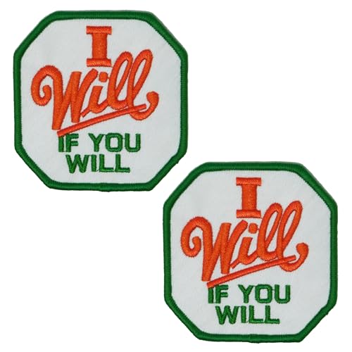 2 x "I Will If You Will Motivational Zitat Patch - Retro Style Embroidered Iron On Badge for Jackets, Bags & Denim - Green & Orange Encouragement (7 x 7cm) von Panda Loco