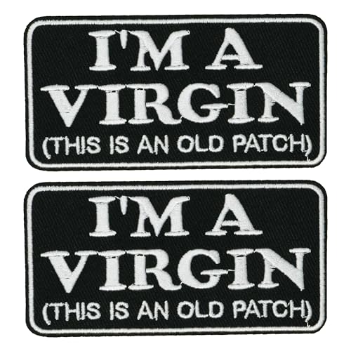 2 x I'm a Virgin (This is an Old Patch) – Lustiger bestickter Biker-Aufnäher zum Aufbügeln für Jacken, Westen, Taschen & Denim – sarkastischer Humor Gag Geschenk (10 x 5 cm) von Panda Loco