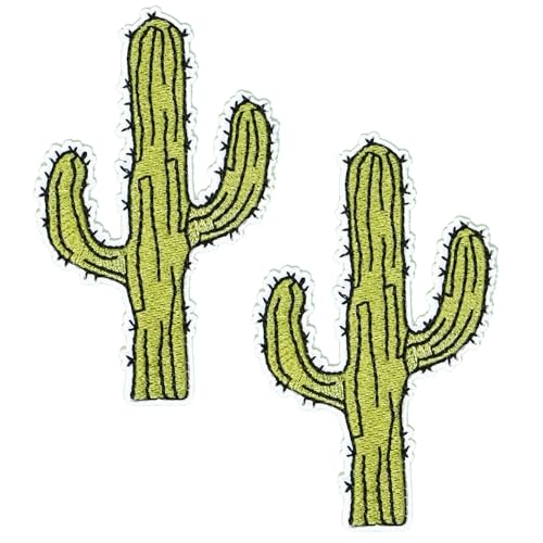 2 x Kaktus-Patch, bestickt, Wilder Westen, Saguaro, Wüstenpflanze, Applikation für Jacken, Taschen, Denim, 8 x 5 cm von Panda Loco