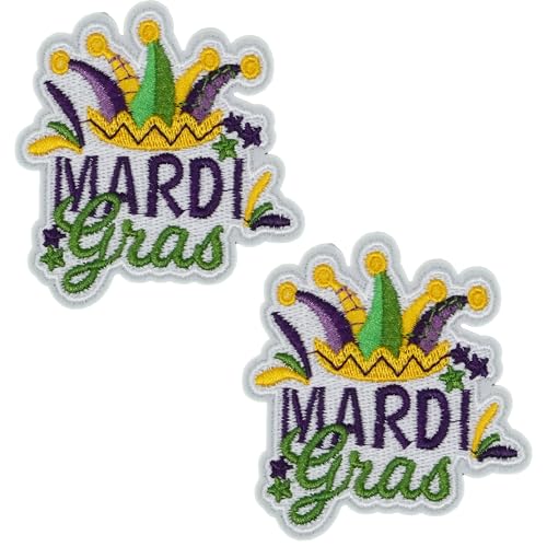 2 x Mardi Gras Festival Patch - Besticktes Bügelbild mit Narrenhut & Karnevalsfarben (7 x 6 cm) - Perfekt für Kostüme, Jacken, Taschen, Festivalausrüstung von Panda Loco