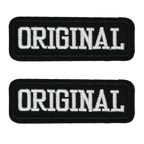 2 x Original Aufnäher zum Aufbügeln, 8 x 3 cm, klassisch, schwarz und weiß, bestickt, Biker-Applikation, Statement-Aufnäher für Jacken, Westen, Denim, Taschen und DIY-Mode von Panda Loco