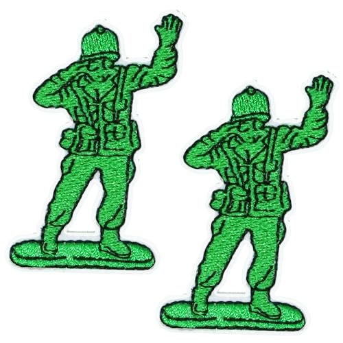2 x Spielzeug-Soldat grüner Armee-Mann, bestickter Aufnäher, klassische Militärfigur, zum Aufbügeln für Jacken, Rucksäcke, Kostüme und Bastelarbeiten (6 x 4 cm) von Panda Loco