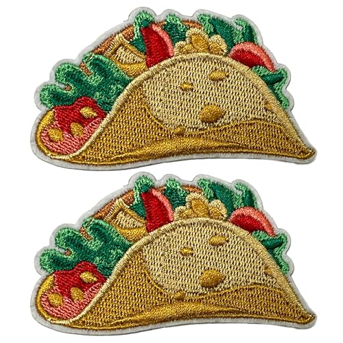 2 x Taco-Muschel-Aufnäher zum Aufbügeln, bestickt, für Jacken, Taschen, Kostüme und Bastelarbeiten (8 x 4 cm) von Panda Loco