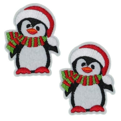 2 x Weihnachts-Pinguin-Aufnäher zum Aufbügeln – niedliche Winterferien bestickte Applikation für Kinderkleidung, Basteln, Strümpfe und DIY (4 x 6 cm) von Panda Loco