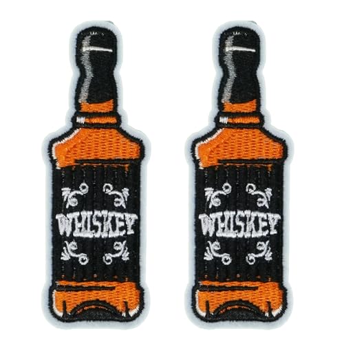 2 x Whiskyflaschen-Aufnäher – besticktes Abzeichen zum Aufbügeln für Jacken, Denim und Accessoires – klassisches Likörflaschen-Design (8 x 3 cm) von Panda Loco
