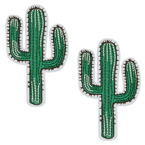 2 x Wüstenkaktus bestickter Aufnäher – 2-Arm-Saguaro-Wilder Westen-Aufnäher zum Aufbügeln (8 x 5 cm) – lebendiges grünes Südwest-Kaktus-Emblem für Jacken, Taschen, Hüte und Bastelarbeiten von Panda Loco