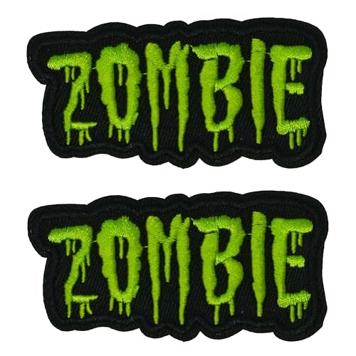 2 x Zombie Dripping Slime Font Patch - Neon Green & Black Horror Themed Iron On Badge for Jackets, Backpacks & Halloween Decor (8 x 4cm) von Panda Loco