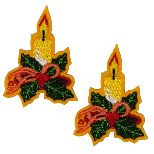 2 x bestickte Weihnachtskerzen-Aufnäher zum Aufbügeln – festliche Feiertags-Applikation mit Stechpalmenblättern und roter Schleife – DIY Dekoration für Kleidung, Handwerk, Strümpfe und Accessoires – 4 2 x bestickte Weihnachtskerzen-Aufnäher zum Aufbügeln – festliche Feiertags-Applikation mit Stechpalmenblättern und roter Schleife – DIY Dekoration für Kleidung, Handwerk, Strümpfe und Accessoires – 4 von Panda Loco