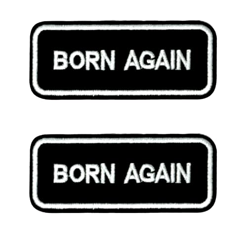 Aufnäher zum Aufbügeln, Motiv: Born Again Biker, 9 x 3 cm, bestickt, schwarz und weiß, für Jacken, Westen, Denim, Motorradausrüstung und DIY-Projekte, 2 Stück Aufnäher zum Aufbügeln, Motiv: Born Again Biker, 9 x 3 cm, bestickt, schwarz und weiß, für Jacken, Westen, Denim, Motorradausrüstung und DIY-Projekte, 2 Stück von Panda Loco