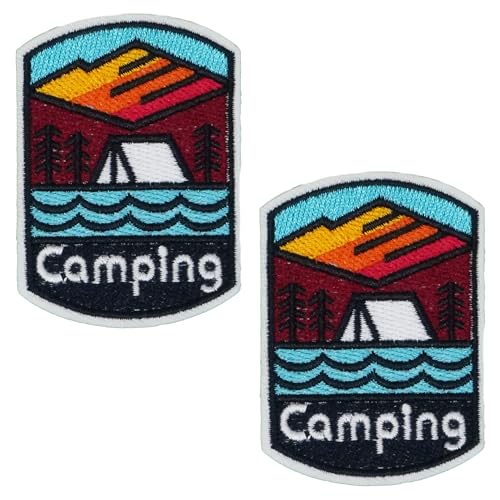 Aufnäher zum Aufbügeln, Motiv: Camping, Reisen, 6,5 x 4,5 cm, bestickt, Outdoor-Abenteuer, Zelt, Berge und Wald, für Rucksäcke, Jacken, Ausrüstung und Heimwerker, 2 Stück Aufnäher zum Aufbügeln, Motiv: Camping, Reisen, 6,5 x 4,5 cm, bestickt, Outdoor-Abenteuer, Zelt, Berge und Wald, für Rucksäcke, Jacken, Ausrüstung und Heimwerker, 2 Stück von Panda Loco