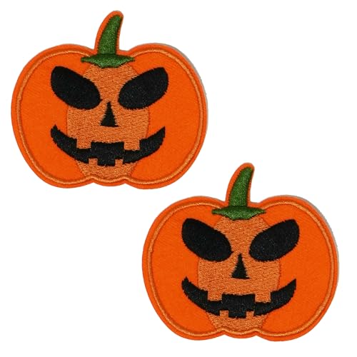 Aufnäher zum Aufbügeln, Motiv: Halloween-Kürbis, 7 x 6 cm, gruselige Jack-O'-Lantern-Applikation für Kleidung, Jacken, Taschen, Kostüme und Bastelarbeiten, 2 Stück Aufnäher zum Aufbügeln, Motiv: Halloween-Kürbis, 7 x 6 cm, gruselige Jack-O'-Lantern-Applikation für Kleidung, Jacken, Taschen, Kostüme und Bastelarbeiten, 2 Stück von Panda Loco