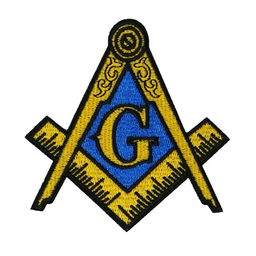 Freimaurer-Symbol zum Aufbügeln – Farbe besticktes Quadrat und Kompass mit G-Emblem – Freimaurer-Abzeichen für Jacken, Westen, Taschen & DIY-Projekte – 9 x 9 cm von Panda Loco