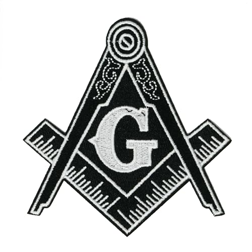 Freimaurer-Symbol zum Aufbügeln – Schwarz & Weiß bestickter Quadrat und Kompass mit G-Emblem – Freimaurer-Abzeichen für Jacken, Westen, Taschen & DIY-Projekte – 9 x 9 cm von Panda Loco