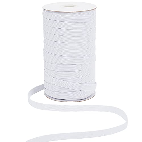 PandaHall 1 Rolle 100 Yards 10mm Polyester Gummi geflochtenes flaches elastisches Stretchband Kordelband für Stirnbänder Nähen Kleidung Taillenbänder Weiß von PH PandaHall