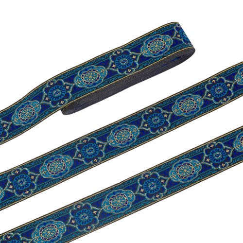 PH PandaHall 7m Vintage Jacquard Band, 3.3cm Jacquard Ribbon Trim Besticktes Gewebtes Band Blau Nähen Gewebtes Band Blumenstoff Trim Für DIY Kleidung Accessoires Verzierung Dekorationen von PH PandaHall