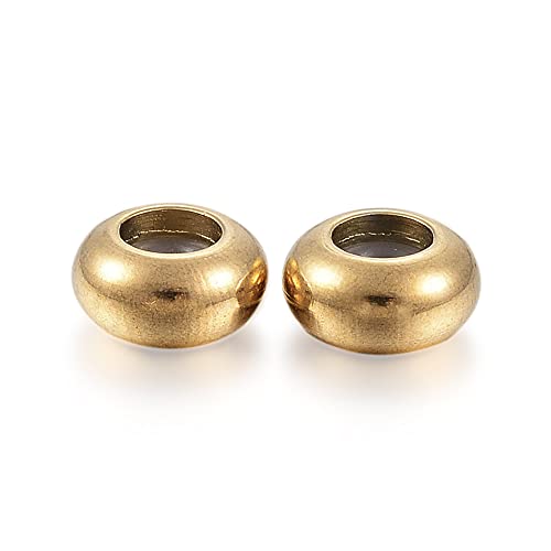 PandaHall 10 Stück Edelstahl Rondelle Spacer Perlen 9 x 4,5 mm Golden Gummi Innen Schieber Perlen Metall Stopper Perlen für Halskette Armband Schmuckherstellung von PH PandaHall