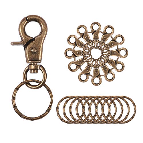 PandaHall 10 Stück Eisen Karabinerhaken Swivel Lanyards Trigger Karabinerhaken Strap mit flachen geteilten Schlüsselringen für Schlüsselanhänger DIY Taschen Schmuckzubehör, Antik Bronze von PH PandaHall