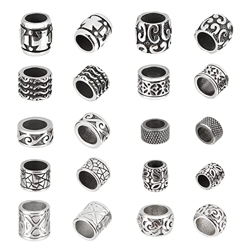 PH PandaHall 10 Stück Große Loch Abstandsperlen, 10 Stil Europäische 304 Edelstahl-Perlen Antikes Silber Lose Perlen für Armbänder Halsketten DIY Schmuckherstellung, Loch: 5.5~9mm von PH PandaHall