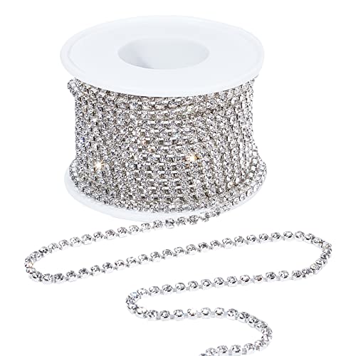 PandaHall 10 Yards Kristall Strass Close Cup Ketten Silber Farbe überzogene Messing Strass Kette 2.6mm Trimmen Perlen Kette Rolle mit Spule für DIY Kunst Handwerk Kleidung Hochzeit Party Dekoration von PH PandaHall