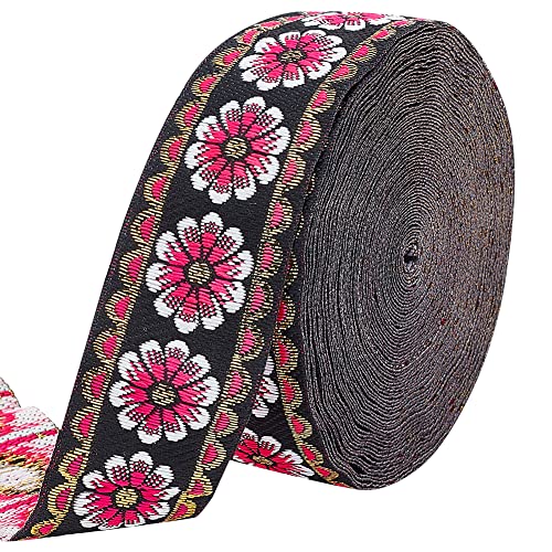 PandaHall 10 Yards Vintage Stoffband 1.3-Zoll-Blumenstickerei Gewebte Borte Ethnischer Jacquard-Spitzenbesatz Für Kleidung Nähen Verzierungen Bastelbedarf Heimdekoration Rot von PH PandaHall