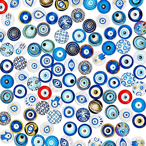 PandaHall 100 Stück Drachenaugen-Glascabochons, 50 Stil, 12 mm, Halbrunde Mosaikfliesen Für Die Tonherstellung, Skulpturen, Requisiten, Bastelarbeiten, Schmuckherstellung von PandaHall