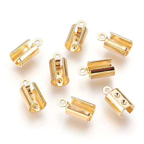 PandaHall 100 Stück Edelstahl Faltbare Crimp-Enden Golden Leather Ribbon Ending Clasp Terminators Crimp-Endspitzen für Armband, Halskette, Schmuckherstellung von PandaHall