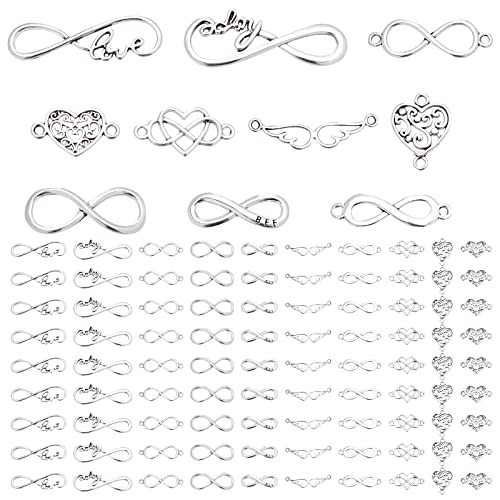 PandaHall 100 Stück Schmuckverbinder 10 Stile Edelstahlglieder Unendlichkeitsherz Flügelverbinder Charms Anhänger Unendlichkeit Symbol Anhanger Schmuckverbinder Für Armbänder Halskette Schmuck von PandaHall