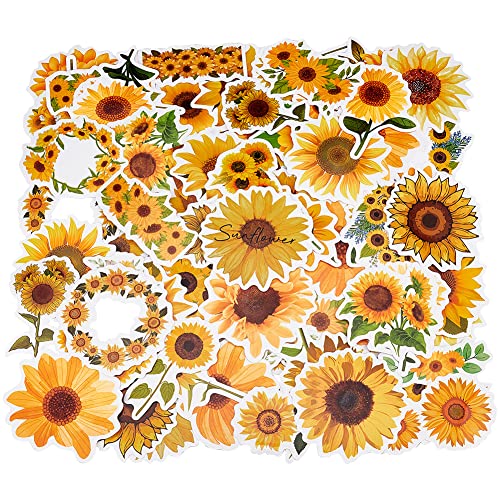 PandaHall 100 Stück Sonnenblumen-Aufkleber, Ästhetische Wasserdichte Aufkleber Sonnenblumen-Themen-Aufkleber Selbstklebende PVC Aufkleber für Laptop Koffer Skateboard Gitarre Kühlschrank Sammelalbum von PH PandaHall
