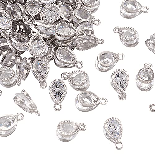 PandaHall 100 Stück Zirkonia Tropfen Charms Anhänger Kristall Strass baumelnde Charms mit Platin-Metallrahmen für DIY Halskette Ohrringe Schmuckherstellung von PandaHall