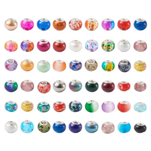 PandaHall 100 Stück Europäische Perlen aus Lampwork und Glas - Großes Loch, Silberfarbener Kern, für Schlangenketten-Charm-Armbänder PandaHall 100 Stück Europäische Perlen aus Lampwork und Glas - Großes Loch, Silberfarbener Kern, für Schlangenketten-Charm-Armbänder von PH PandaHall