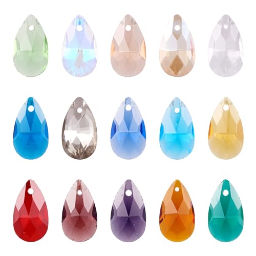 PandaHall 100 Stück facettierte Kristall-Glas-Tropfen-Anhänger, zufällige Farbauswahl, Glasperlen für Ohrringe, Armbänder, Halsketten, Schmuckherstellung von PH PandaHall