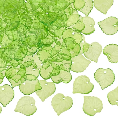 PH PandaHall 100Pcs Grün Transparente Blatt Anhänger Acryl Blume Perlen Blumenmuster Anhänger Blatt Perlen Charms Transparente Ahornblätter Anhänger Hängende Ornament für Halskette Schmuck Handwerk von PH PandaHall