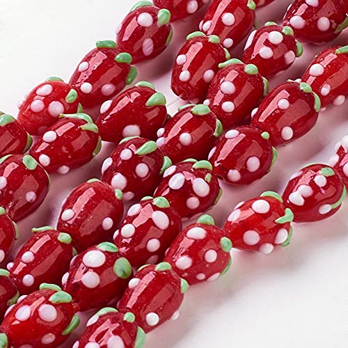 PandaHall 100 Stück handgefertigte Erdbeer-Lampwork-Glasperlen, 3D-Obstglas-Abstandhalter, lose Perlen für Armband, Halskette, Schmuckherstellung, DIY Handwerk von PH PandaHall